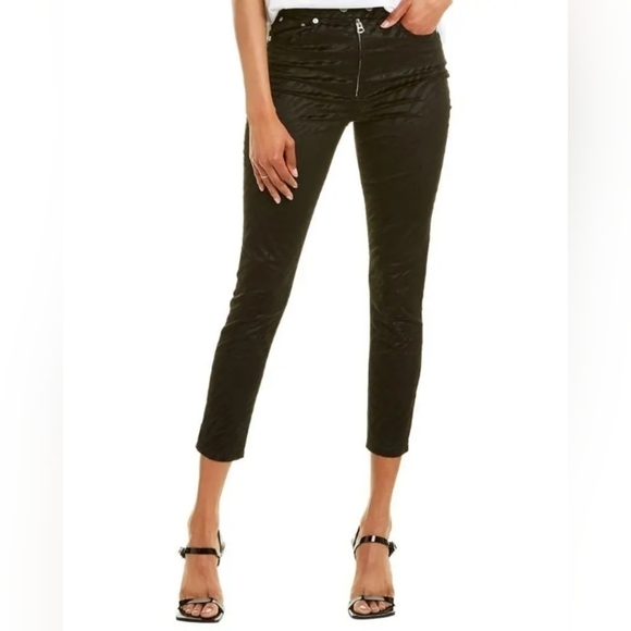 rag & bone Denim - Rag & Bone Black Velvet Nina Zebra High Rise Exposed Zipper Skinny Jeans, Sz 31